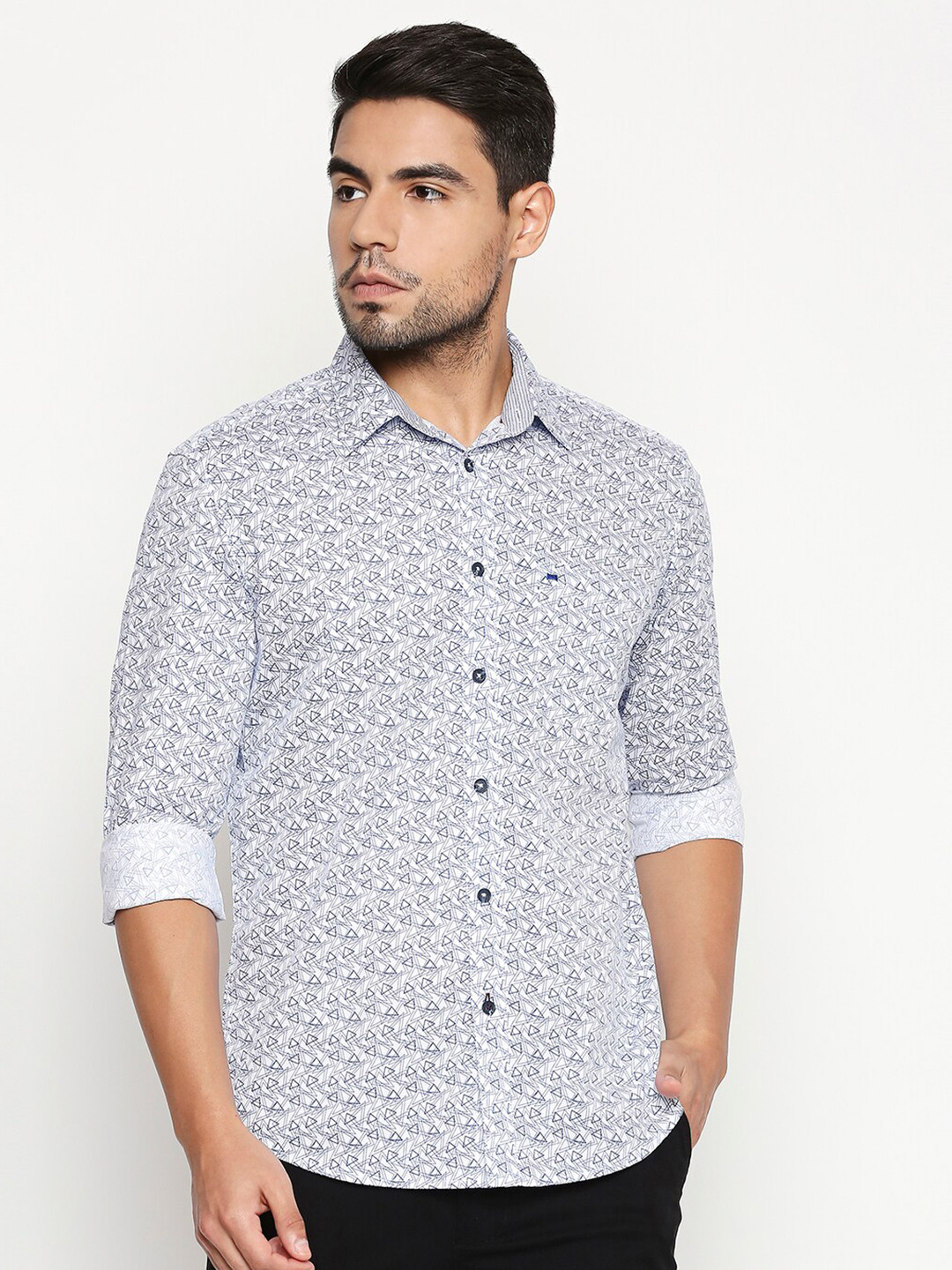

Basics Men Blue Slim Fit Printed Casual Shirt