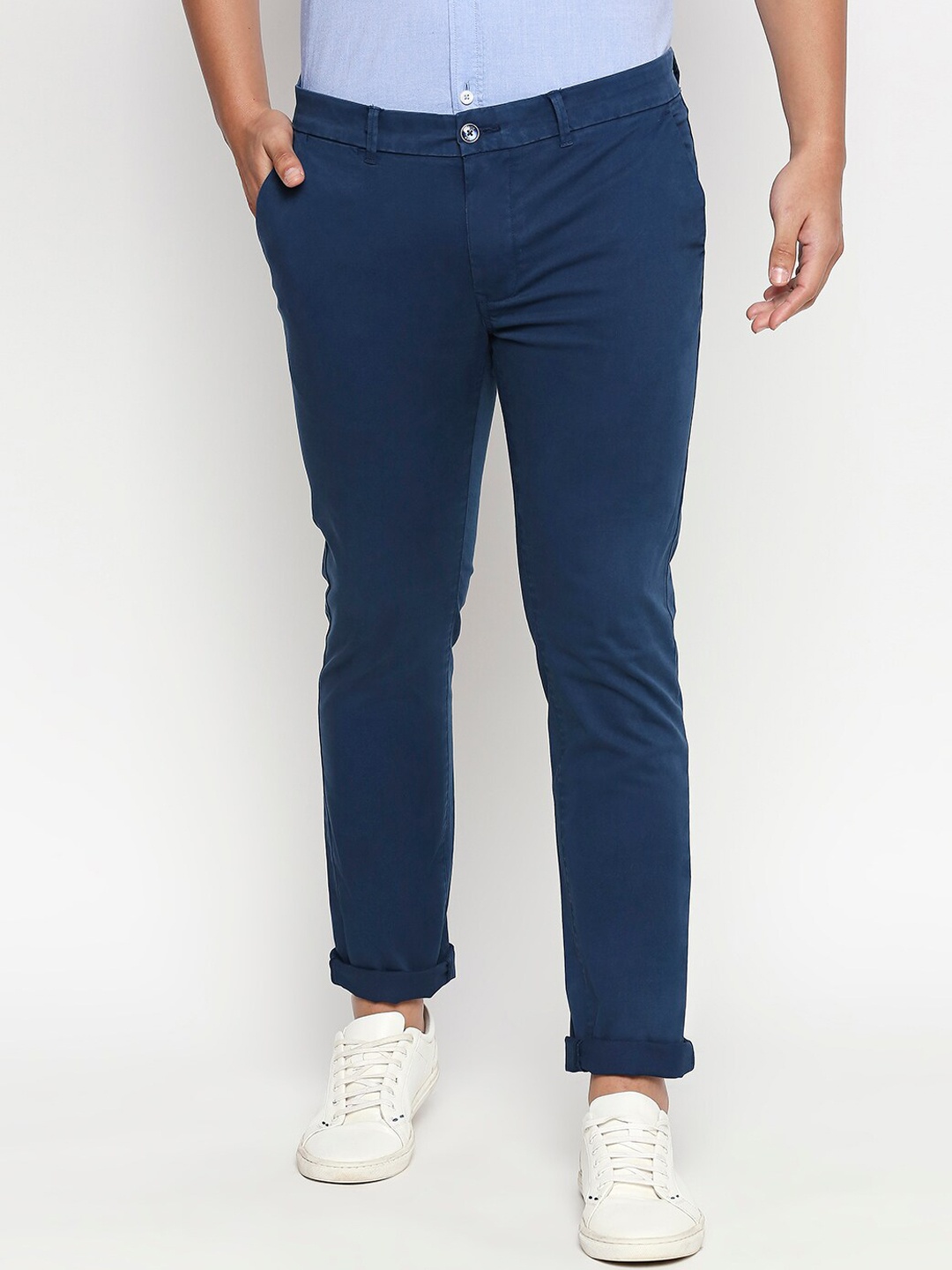 

Basics Men Navy Blue Tapered Fit High-Rise Chinos Trousers