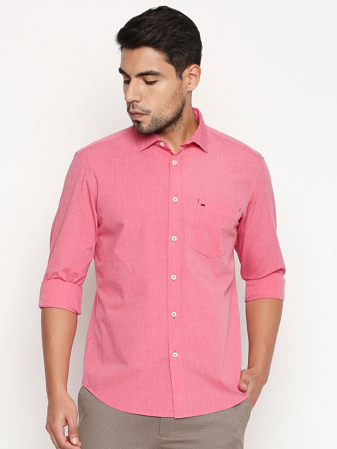 

Basics Men Red Slim Fit Solid Cotton Casual Shirt