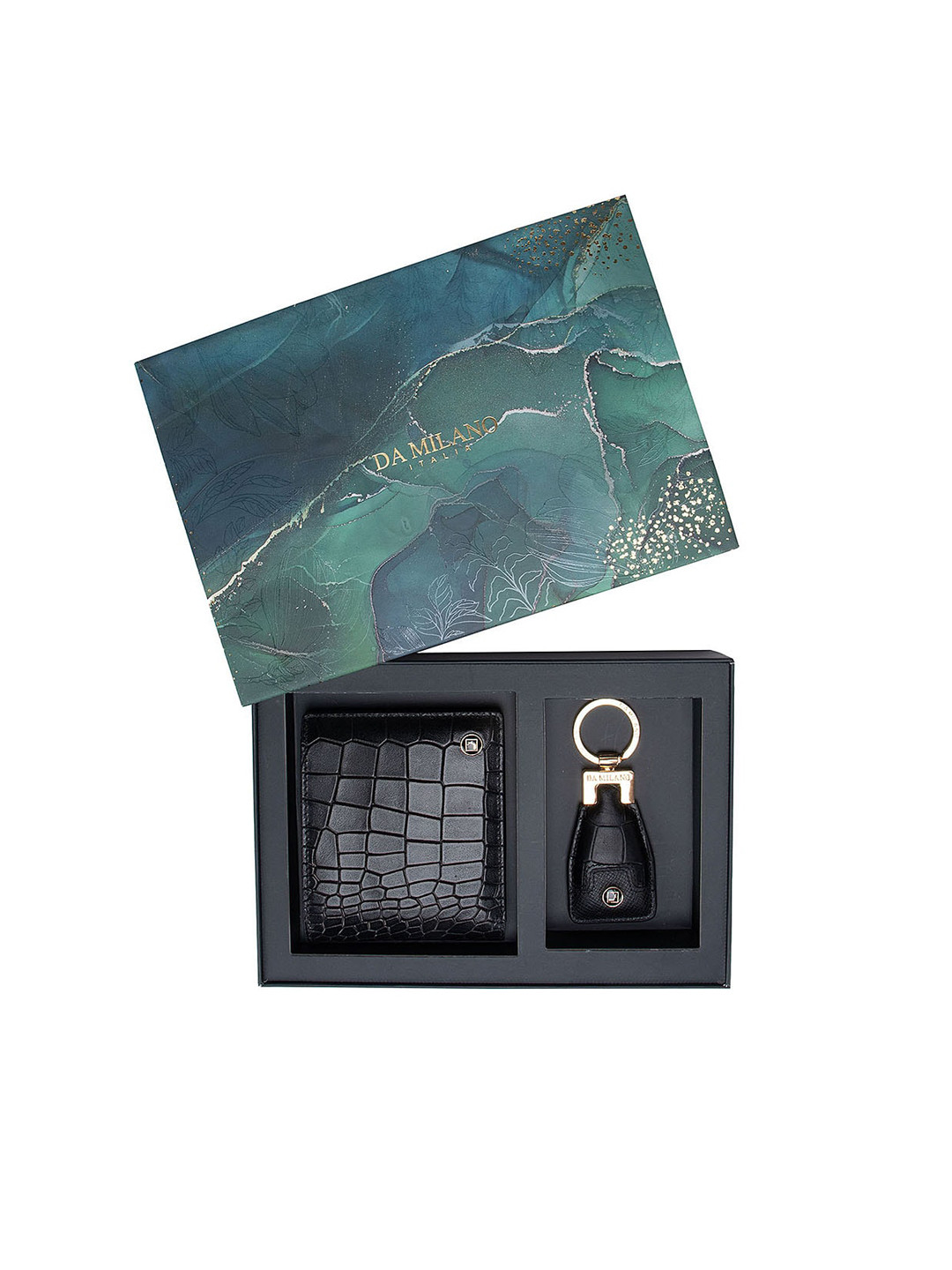 

Da Milano Men Black Leather Wallet and Keychain Accessory Gift Set