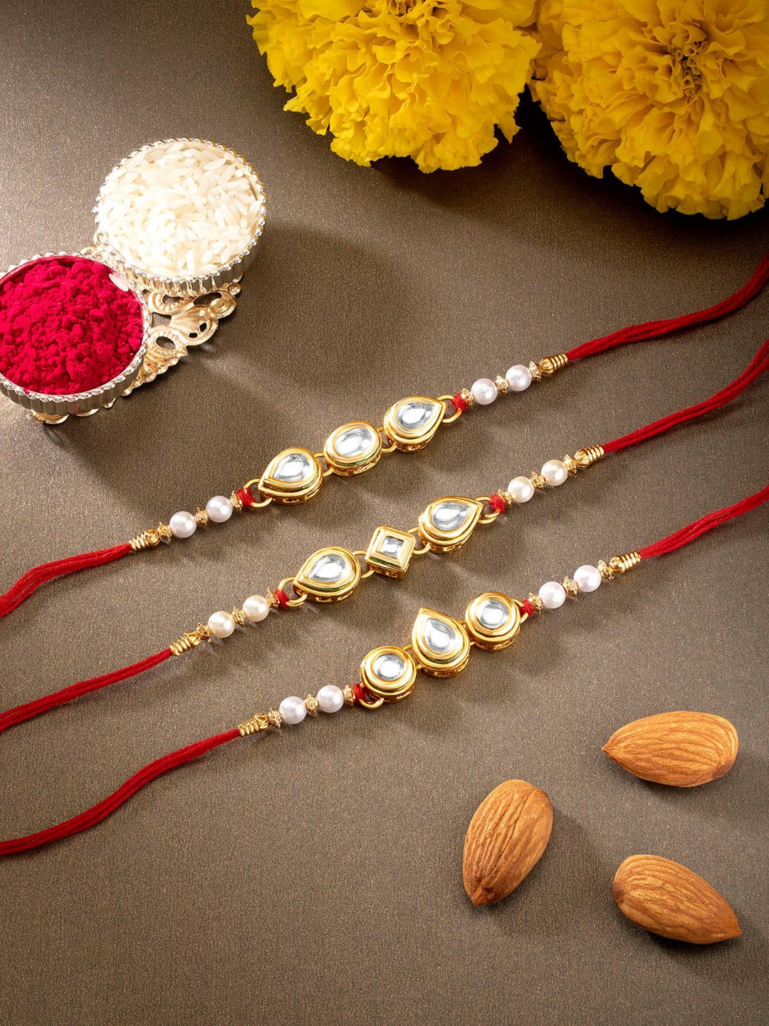 

Peora Set of 3 Multicolored Beaded Thread Rakhi, Multi