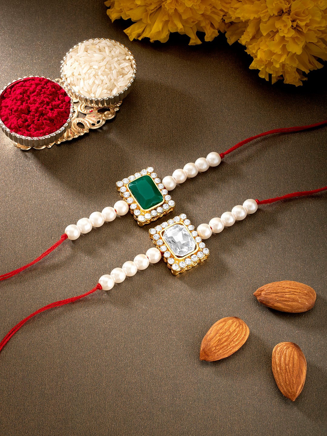 

Peora Set Of 2 White & Green Beaded Rakhis