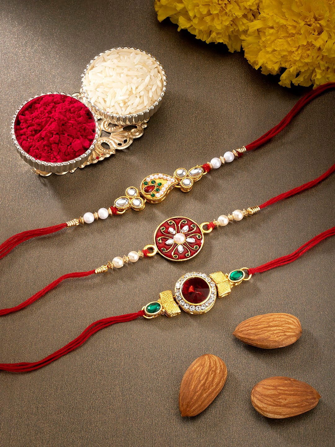 

Peora Set of 3 Beaded Rakhis, Multi