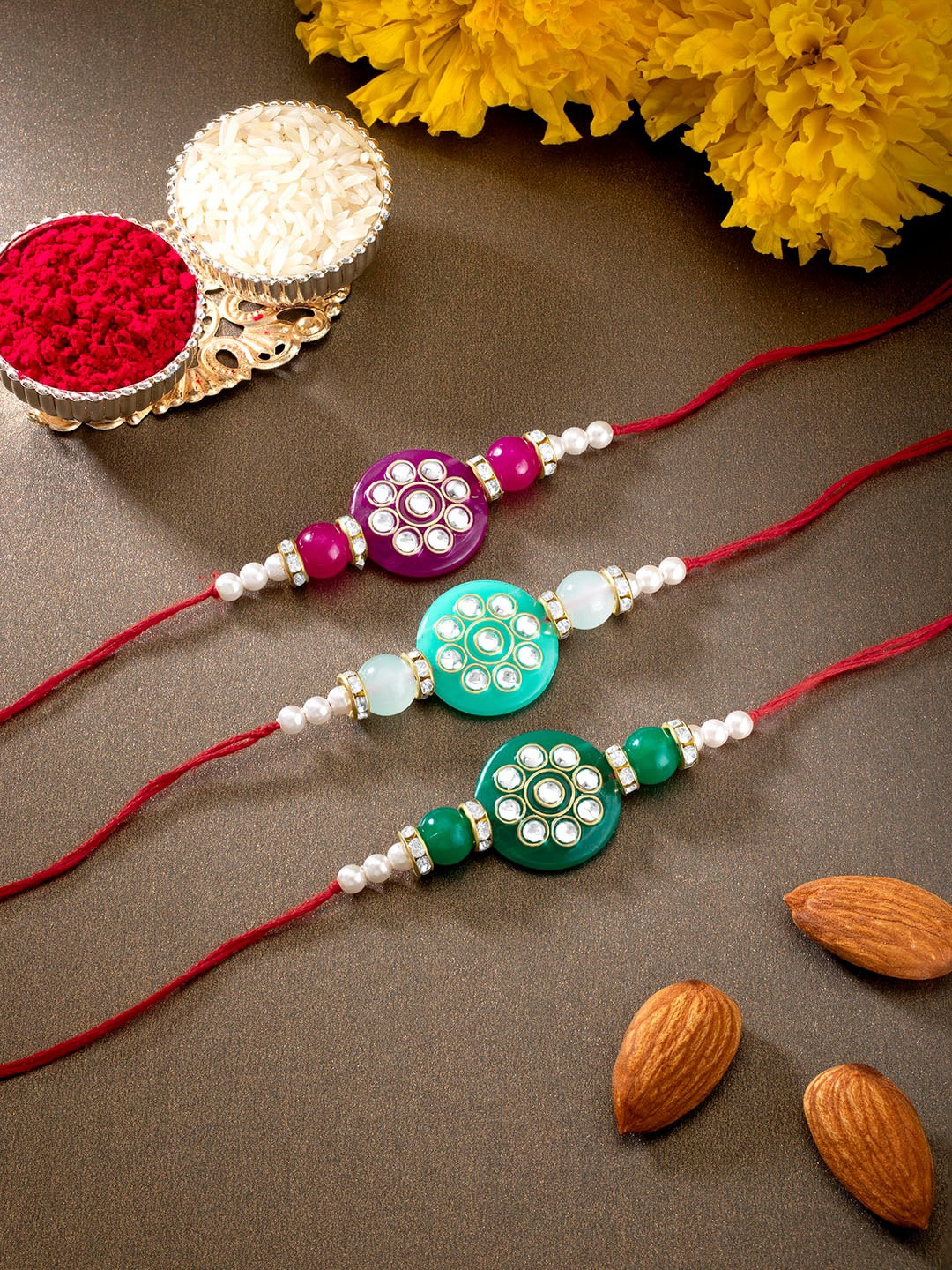 

Peora Set of 3 Stone-Studded Rakhi Pack, Pink
