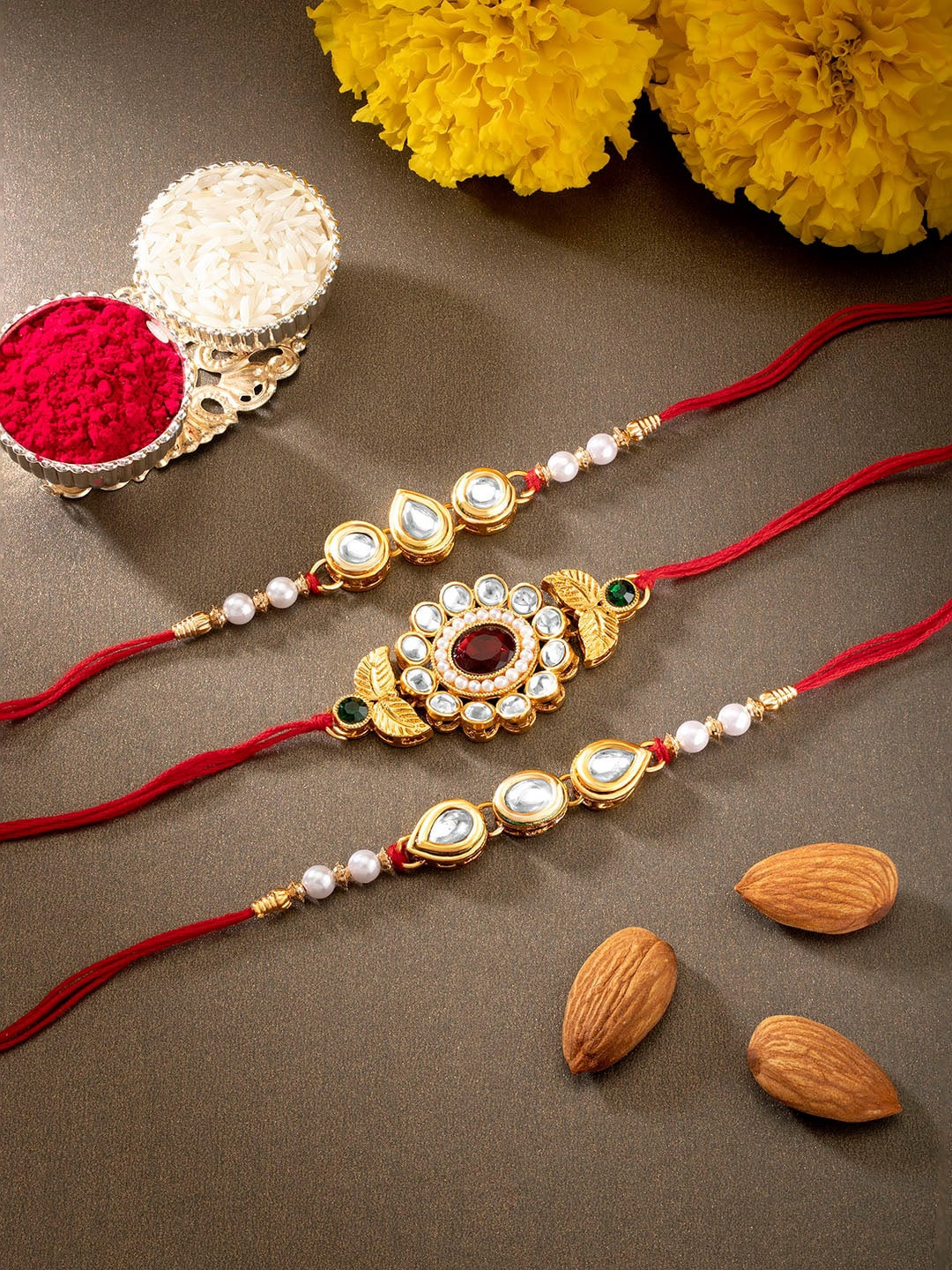 

Peora Men Set of 3 Bandhan Rakhi with Chawal Roli Greeting Card, Multi
