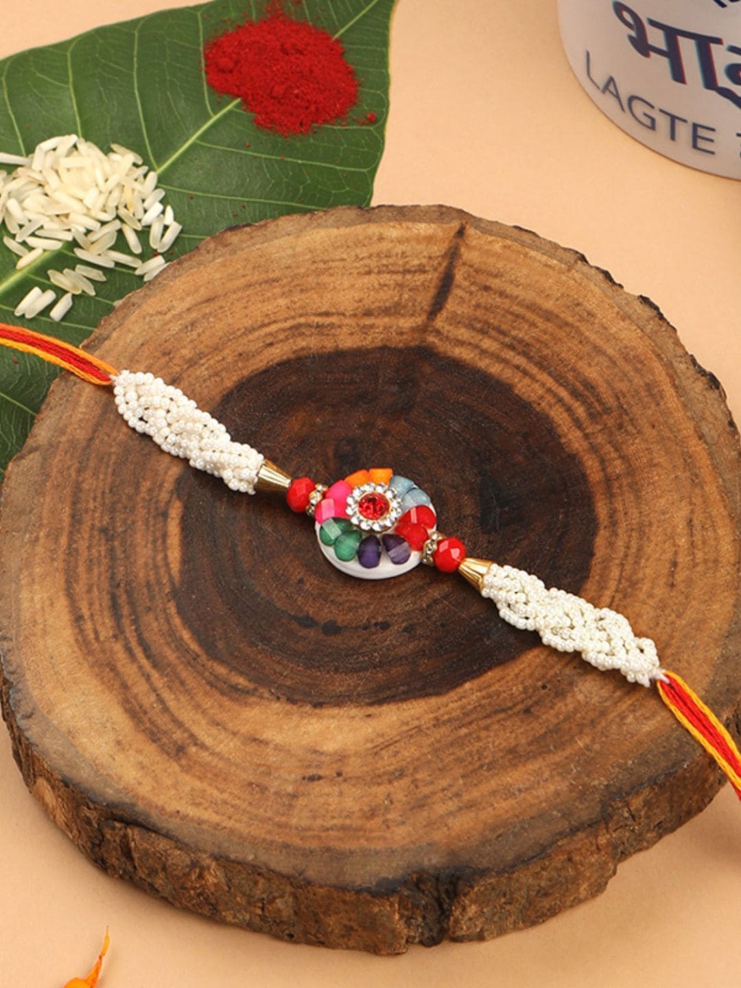 

AccessHer Set of 3 White & Red Beaded Rakhi Gift Set