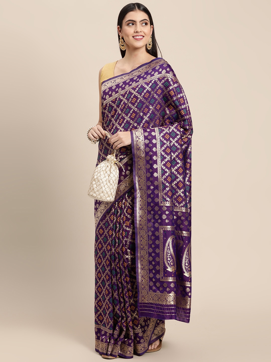 

Mitera Purple & Golden Woven Design Banarasi Saree