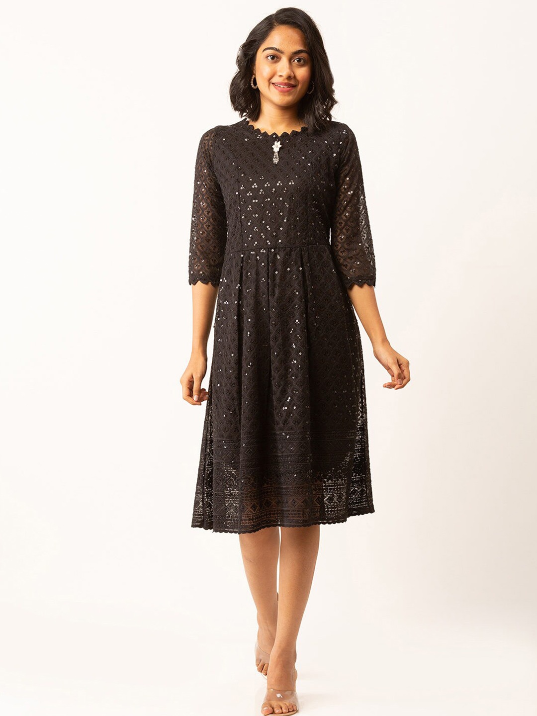 

ZOLA Black Georgette Party Fit And Flare Dress