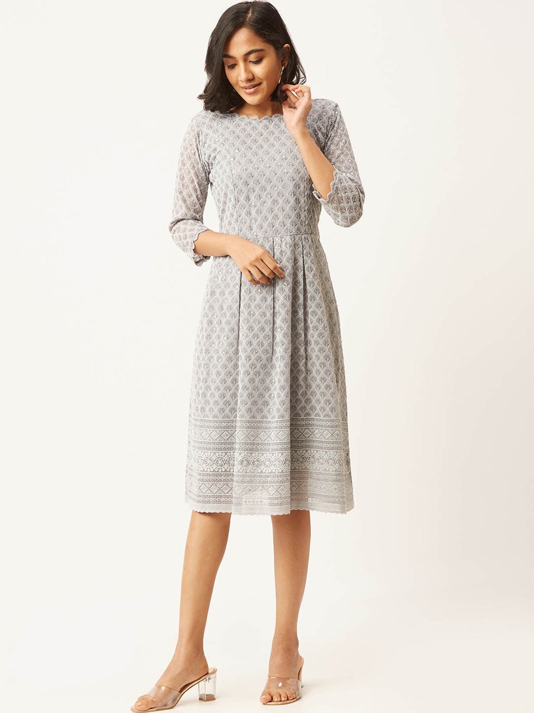 

ZOLA Grey Embroidered Georgette Lightweight Dress