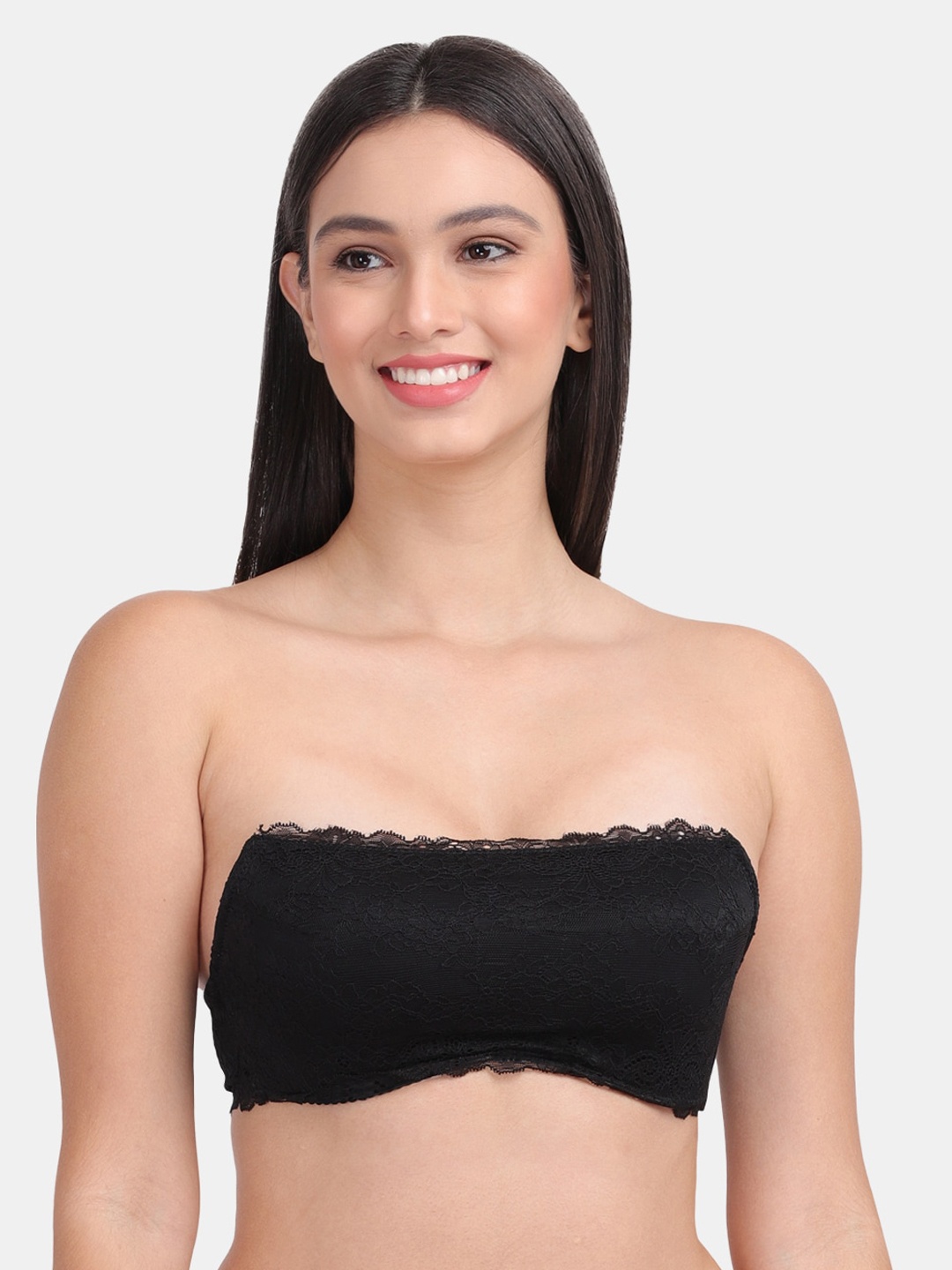

Amour Secret Black Floral Heavily Padded Bandeau Bra
