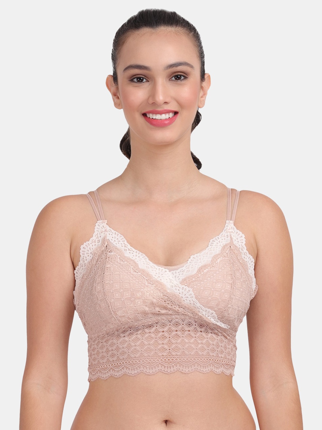 

Amour Secret Peach-Coloured Floral Non-Wired Bralette Bra