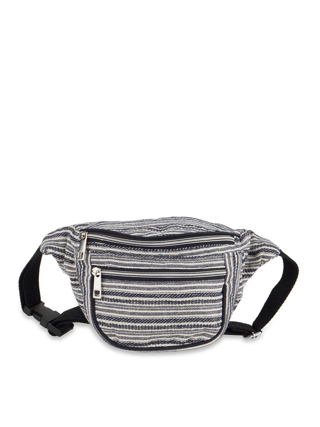 

Kanvas Katha Black & Beige Striped Canvas Waist Pouch