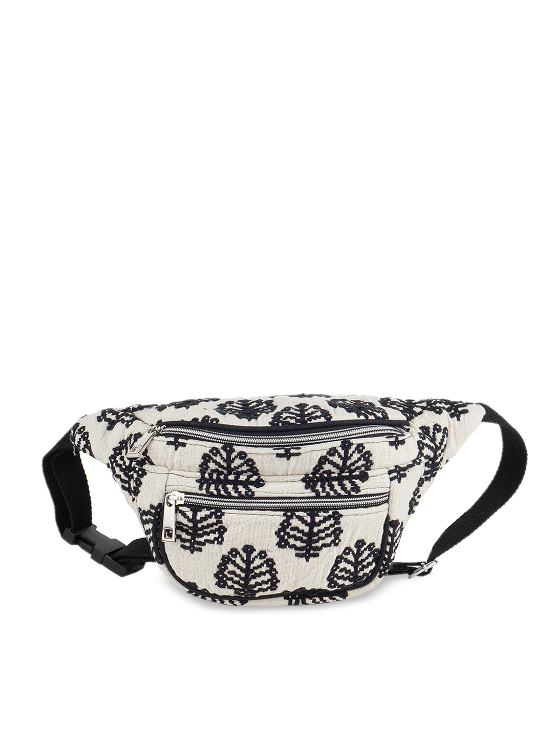 Kanvas Katha Off-White & Black Embroidered Waist Pouch