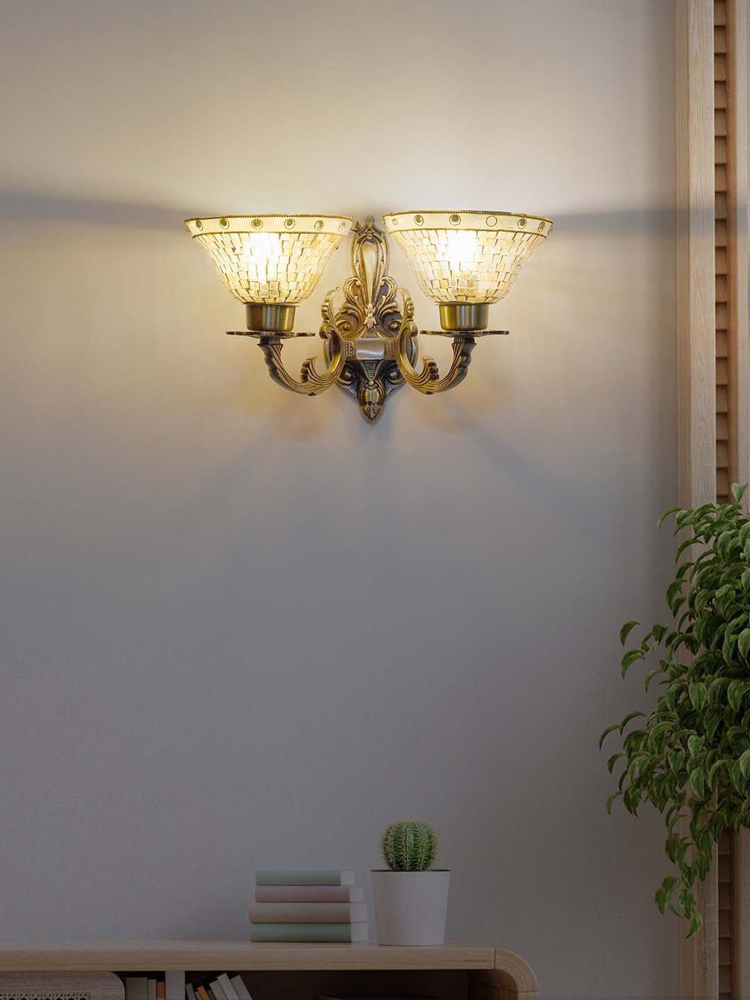 

Fos Lighting Gold-Toned & White Designer Mosaic Glass Shades