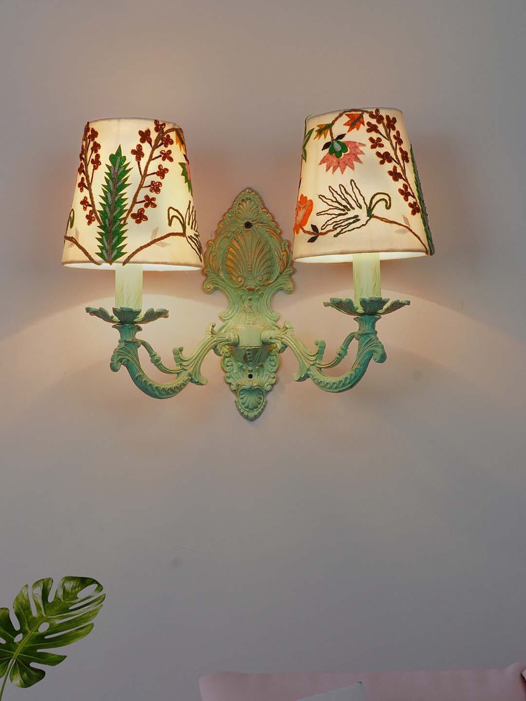 

Fos Lighting Green & White Embroidered Frustum Wall Lamp With Shade