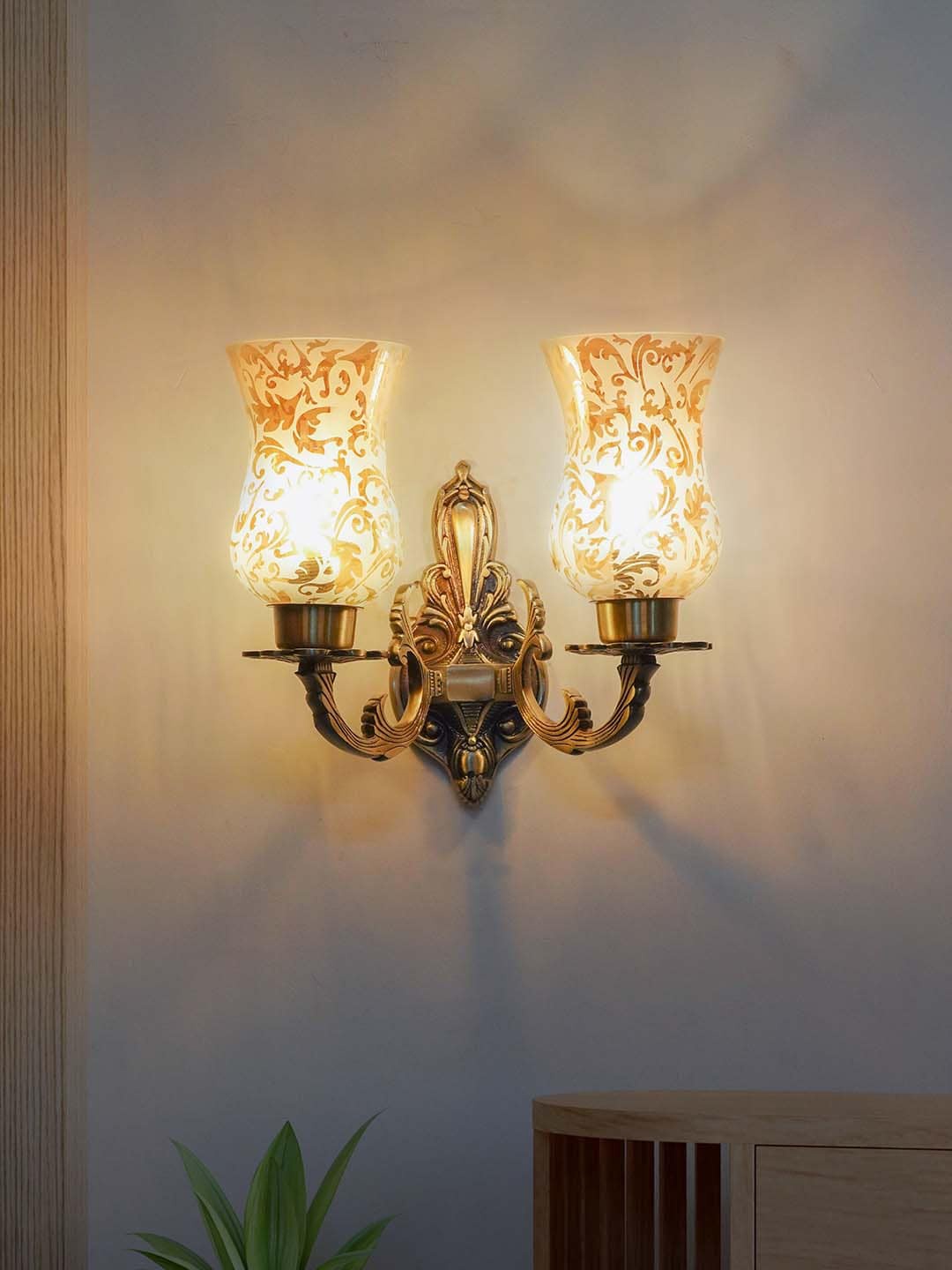 

Fos Lighting Gold-Toned Printed 2 Wall Sconce With Etched Glass