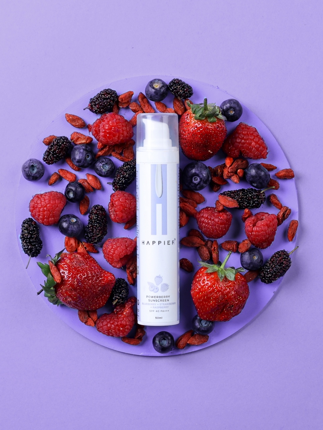 

Happier Hydrating Powerberry SPF 40 PA+++ Sunscreen with Blueberry & Strawberry - 50 ml, White