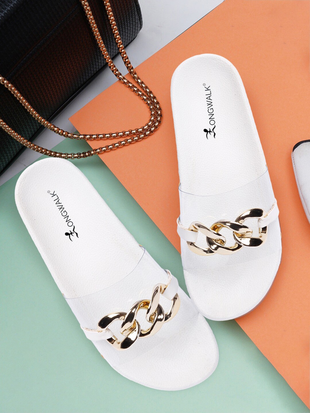 

Longwalk Women White & Gold-Toned Embellished Synthetic Wedges Sandals