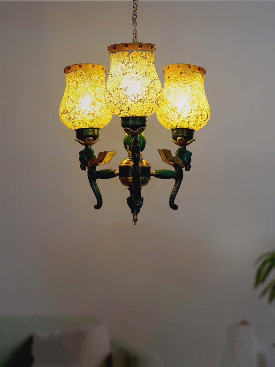 

Fos Lighting Green & Yellow Seahorse 3 Light Chandelier Ceiling Lamps