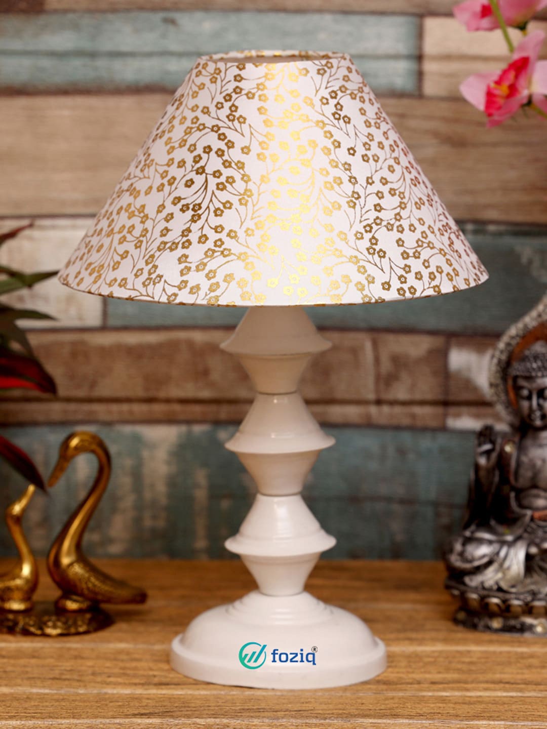 

foziq Adults White & Gold-Toned Printed Table Lamp