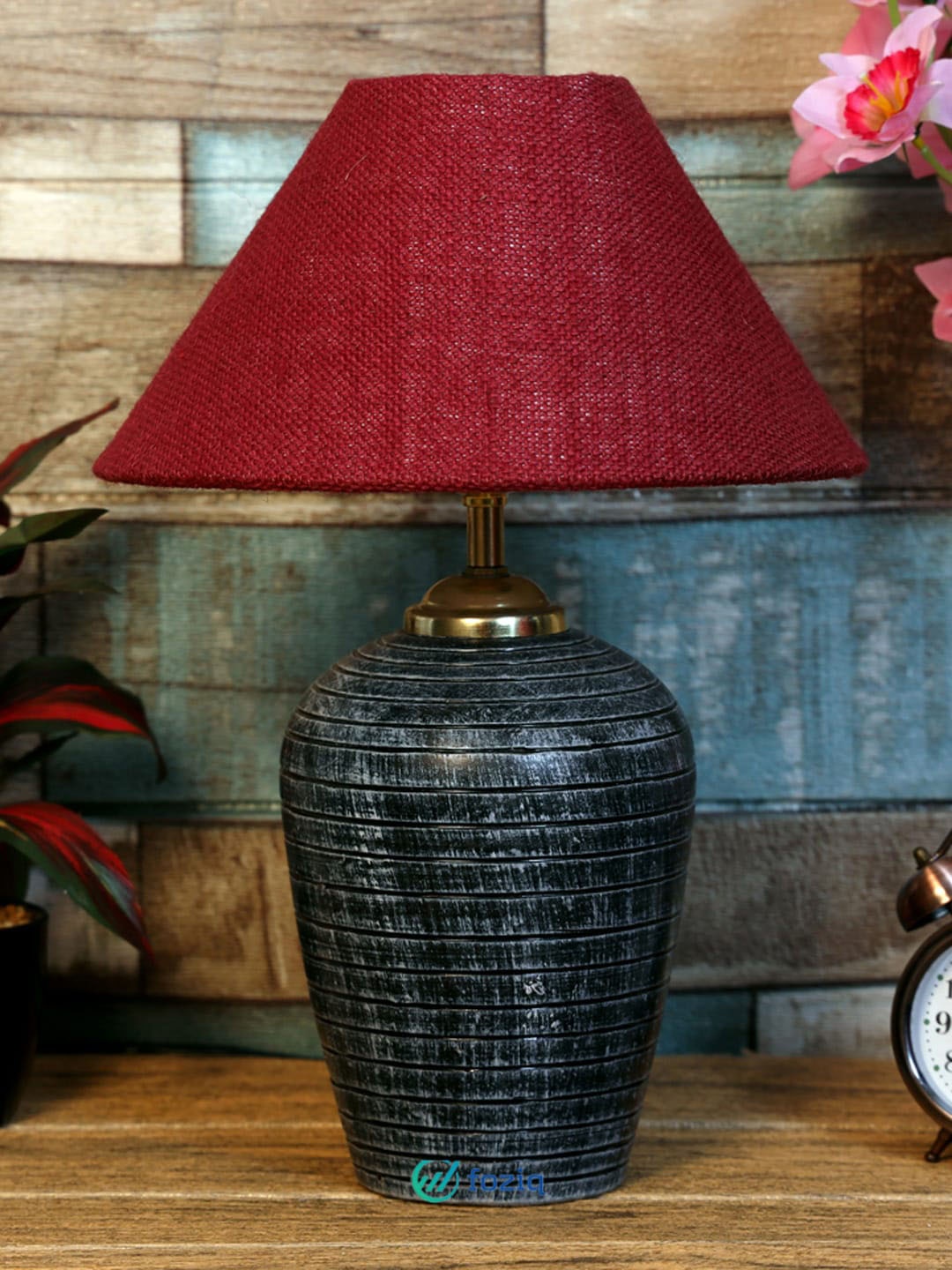 

foziq Grey & Maroon Printed Table Lamps