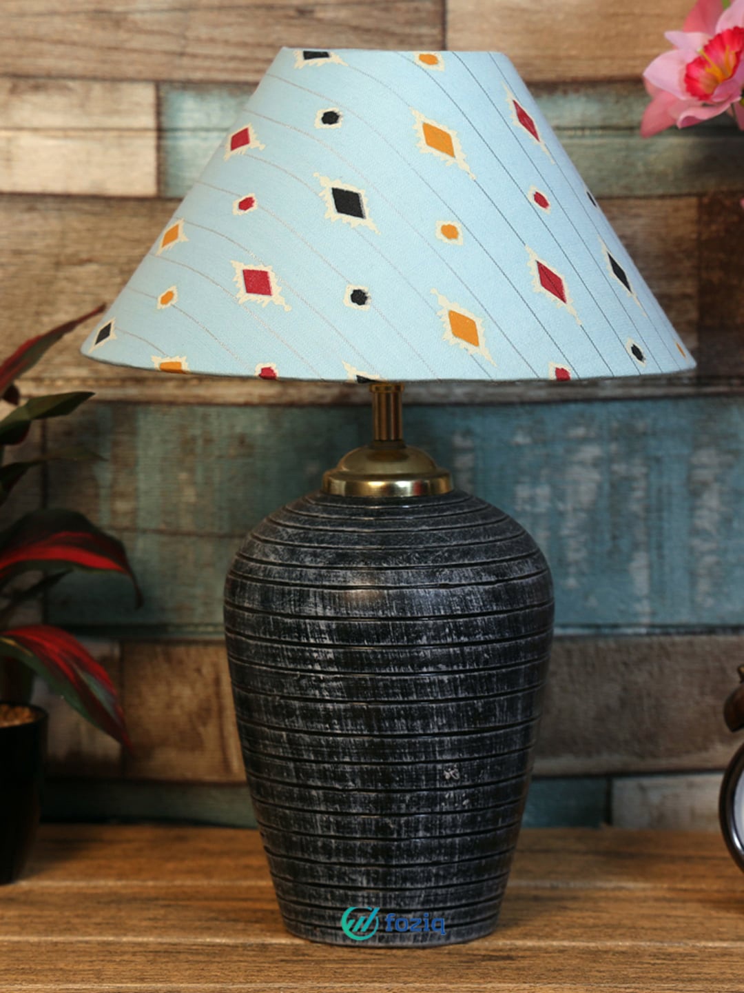 

foziq Grey & White Printed Table Lamp