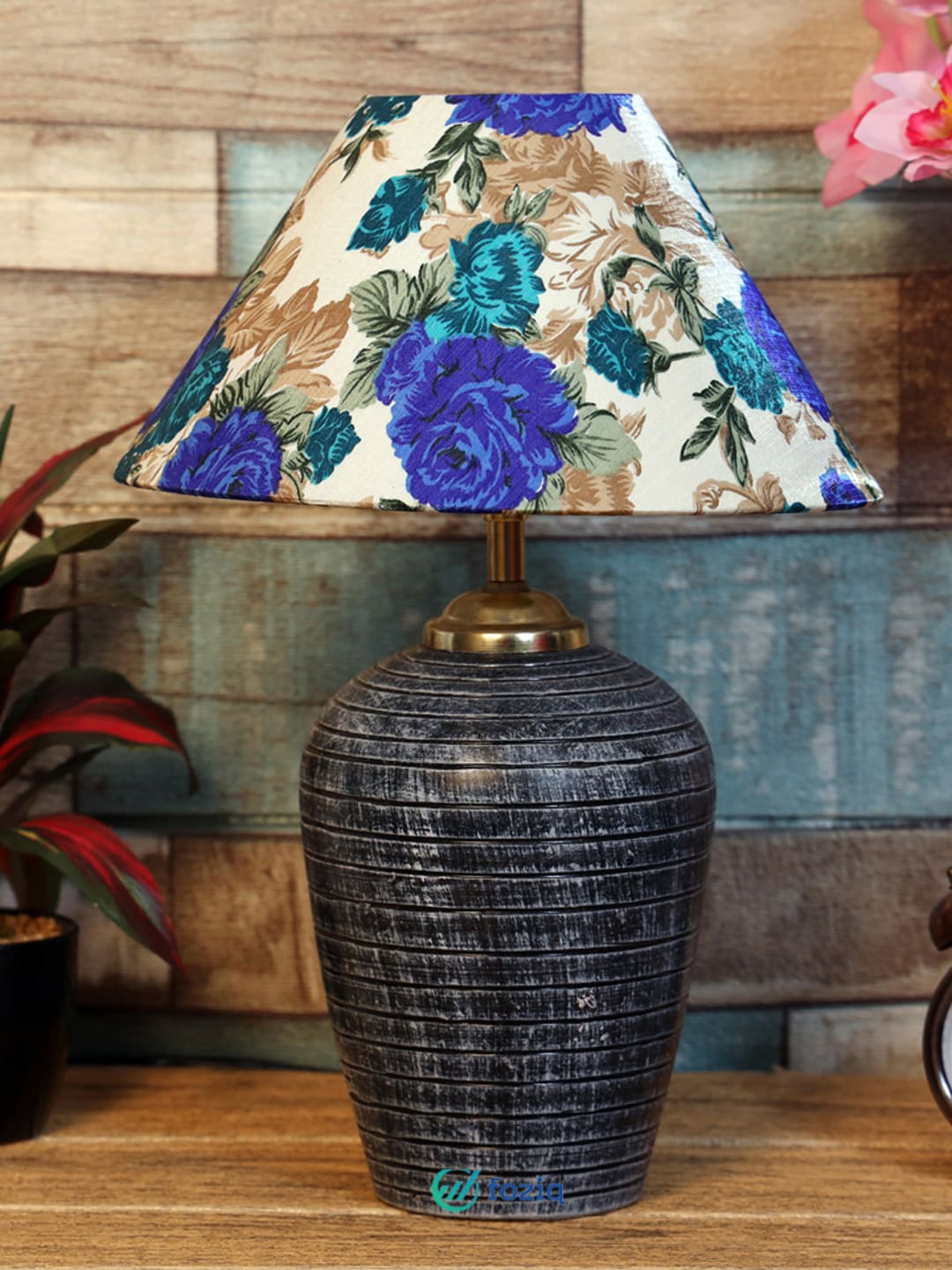 

foziq Grey & Blue Printed Bell Table Lamps