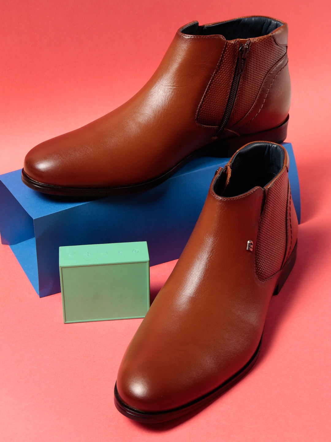 

ID Men Tan-Brown Solid Leather Formal Shoes