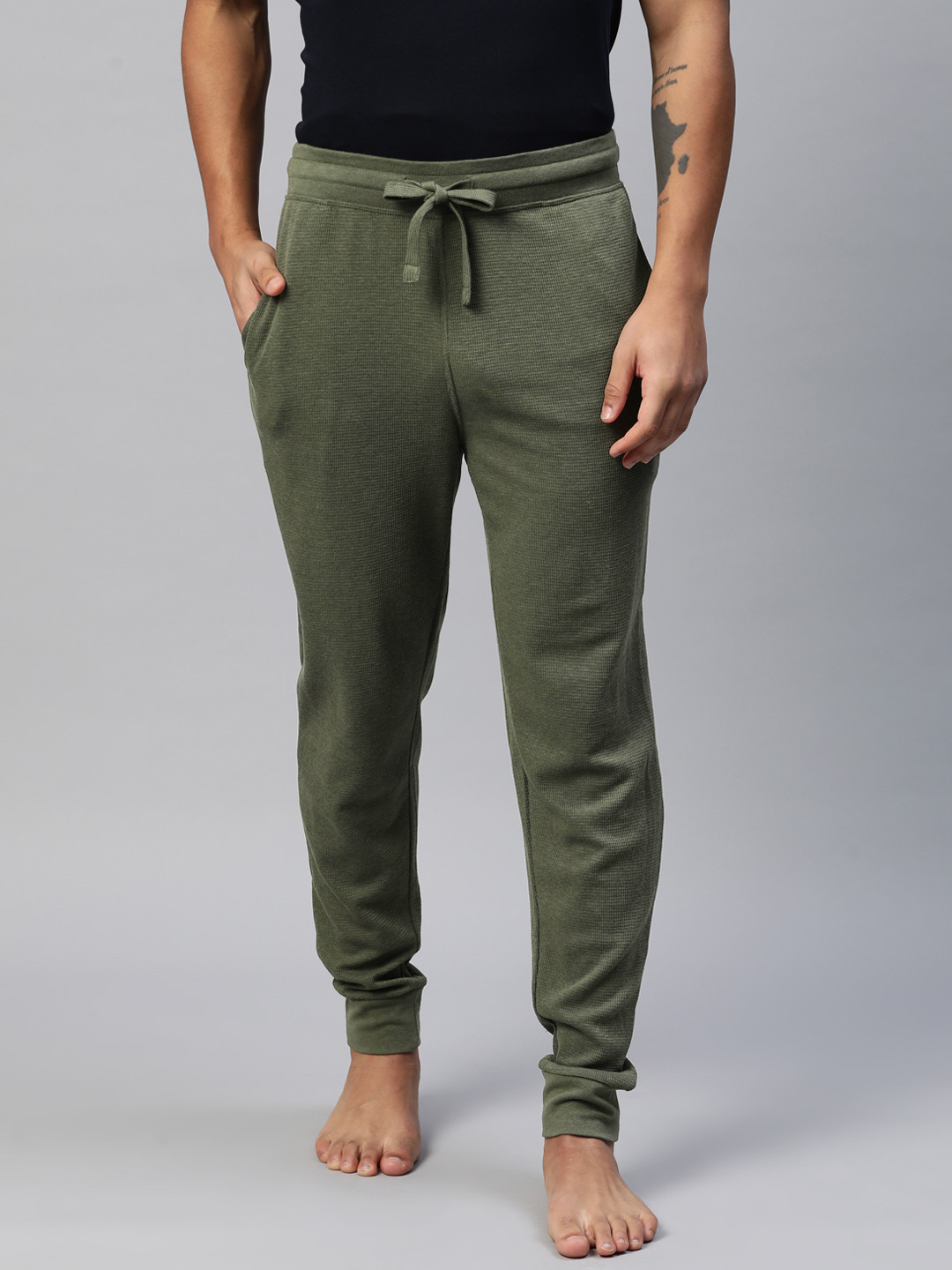 

Marks & Spencer Men Waffle Knit Lounge Joggers, Olive