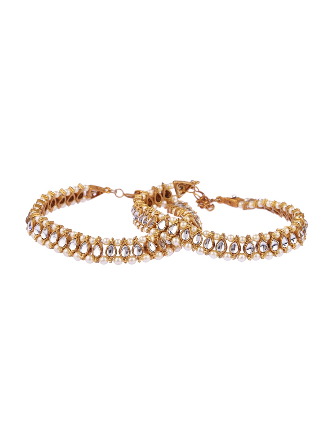 

FEMMIBELLA Set Of 2 Gold-Plated White Kundan Studded Payal