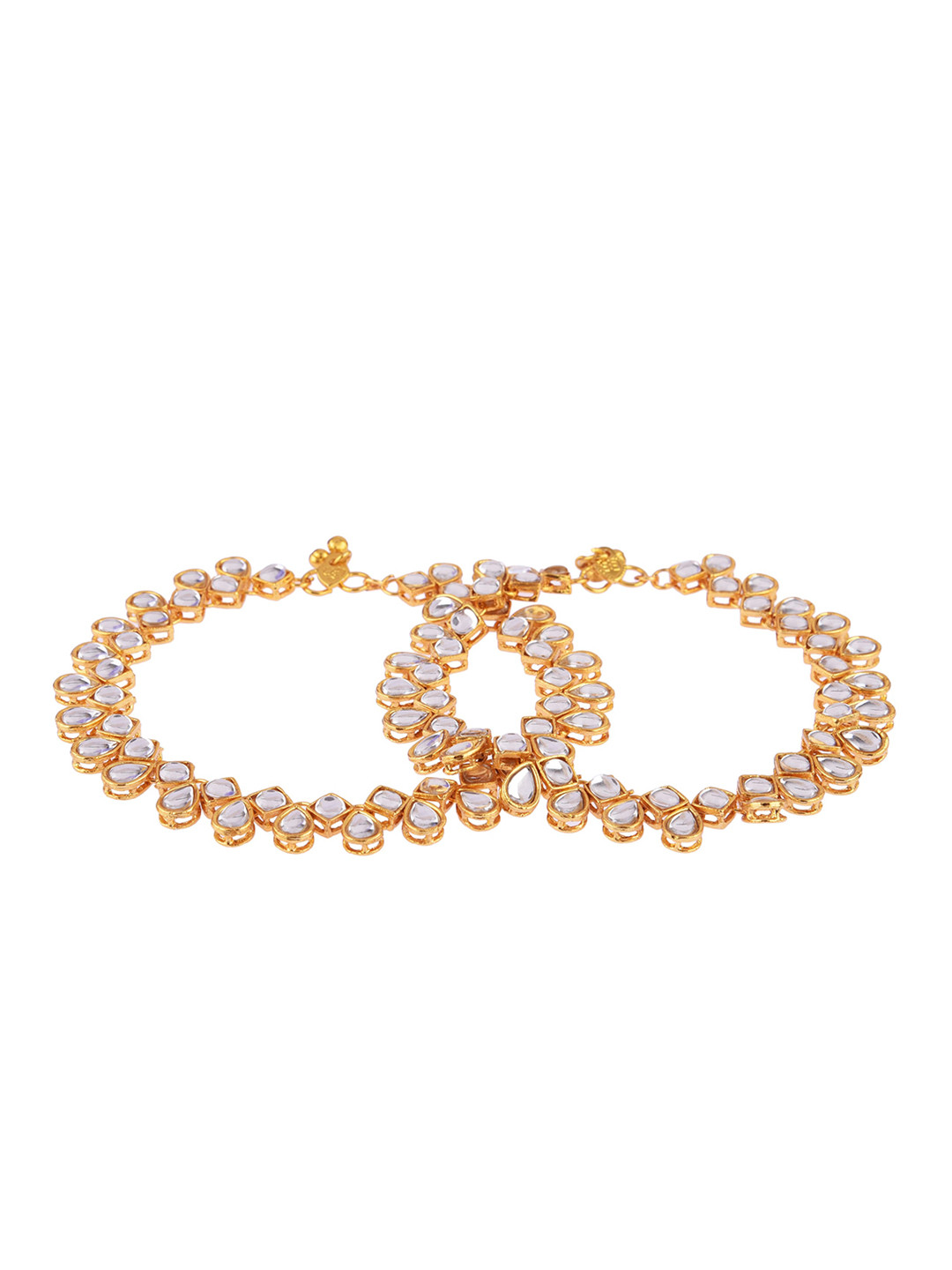 

FEMMIBELLA Set Of 2 Gold-Plated Kundan Studded Anklet
