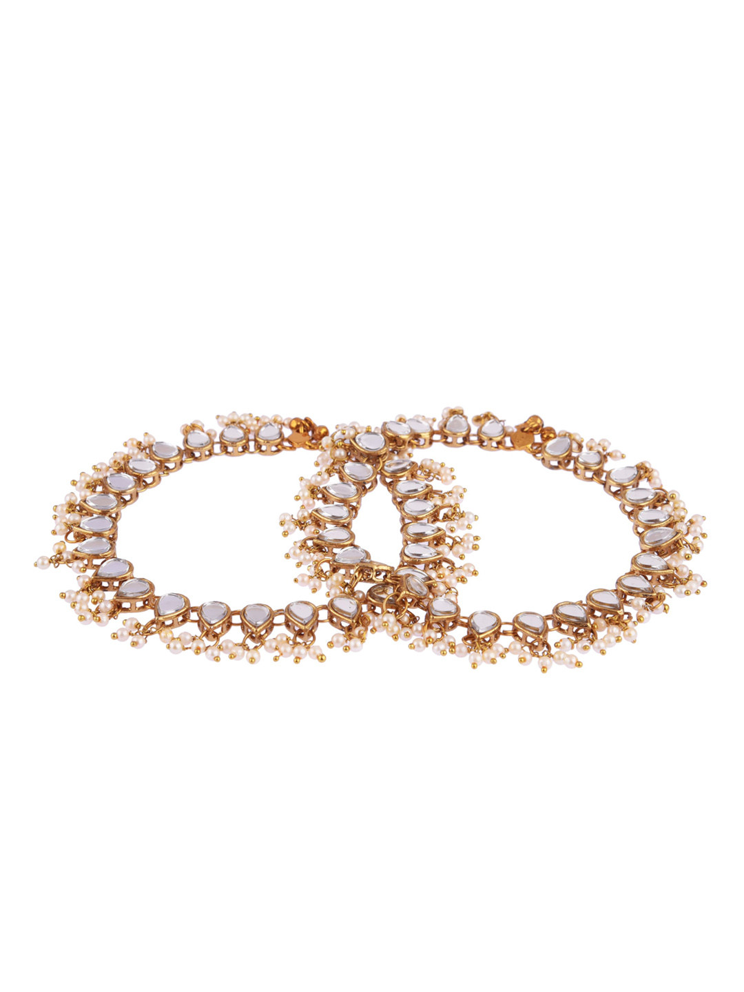 

FEMMIBELLA Gold-Plated Kundan & Pearl-Studded Anklet