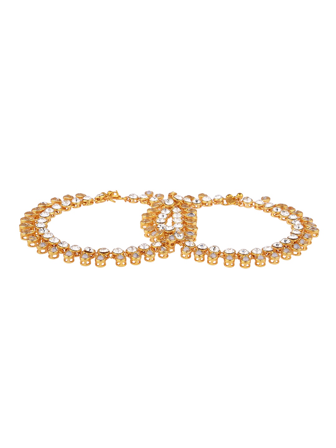 

FEMMIBELLA Set Of 2 Gold-Plated White Kundan & CZ Studded Anklets