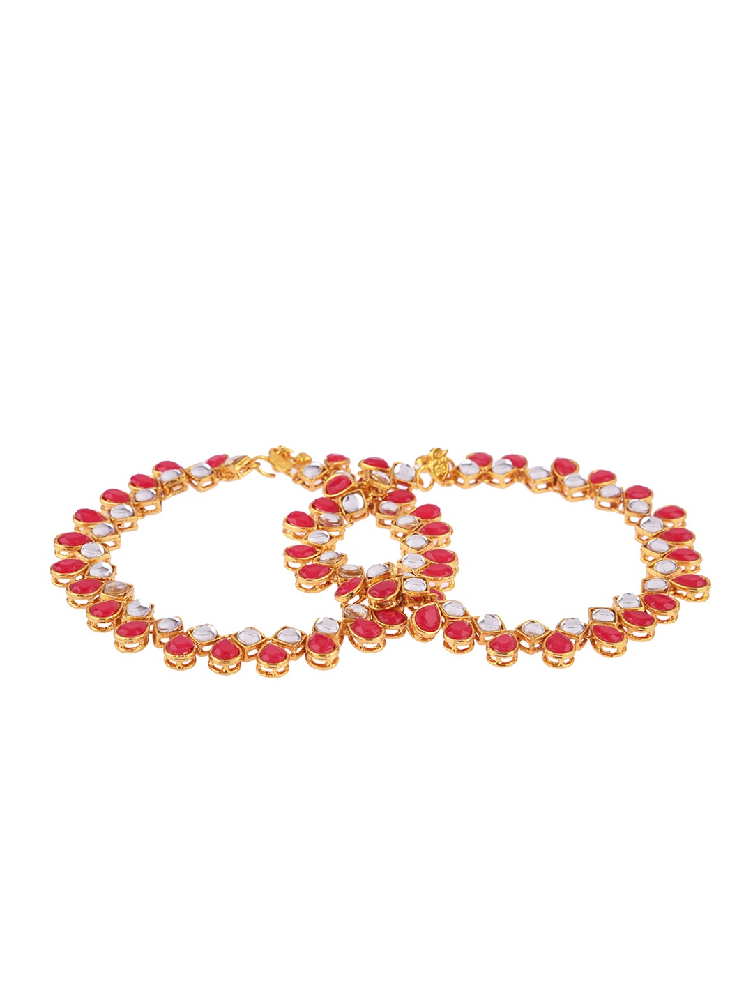 

FEMMIBELLA Gold-Plated White Kundan Anklet