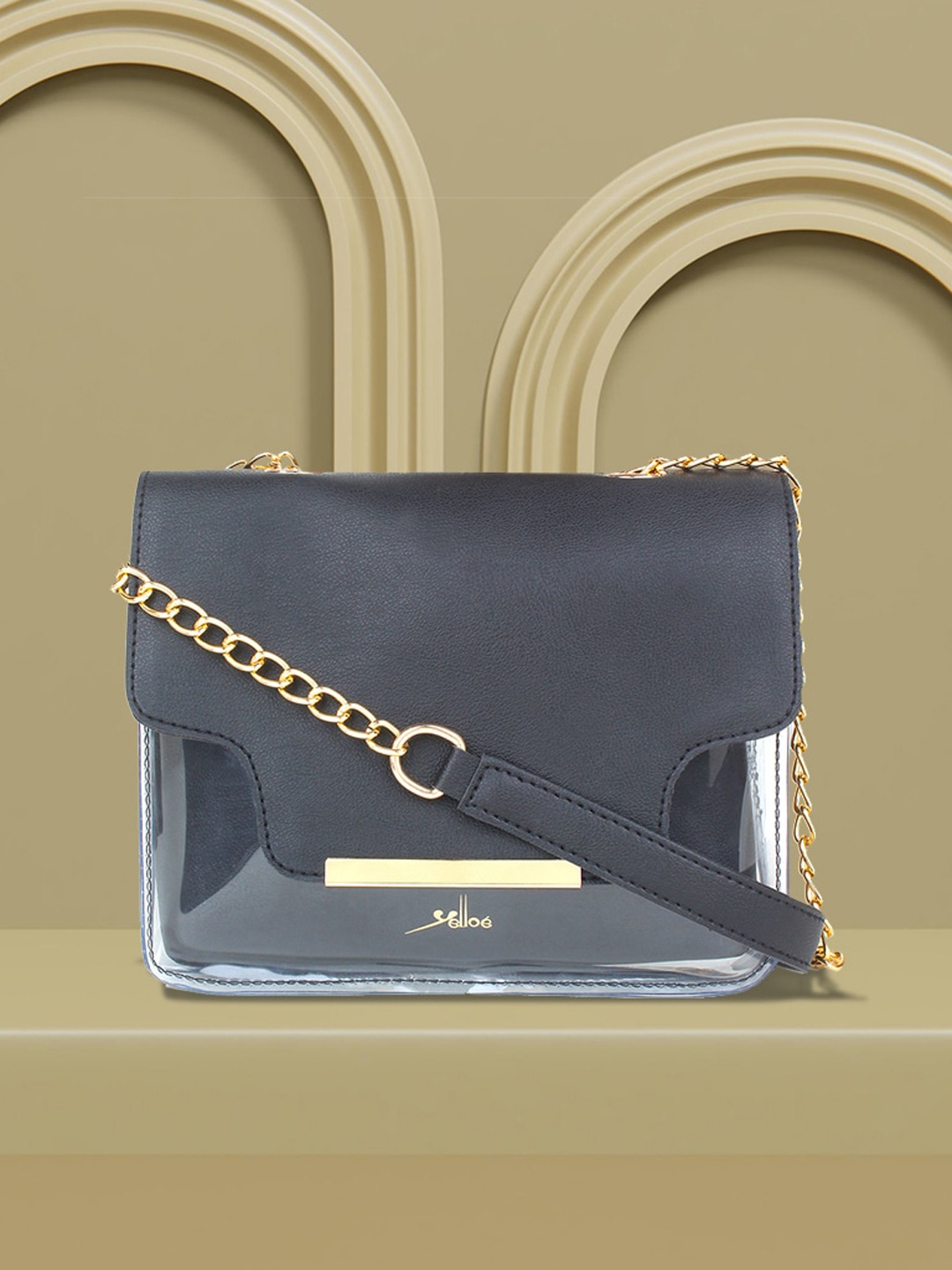 

yelloe Black & Transparent PU Structured Sling Bag