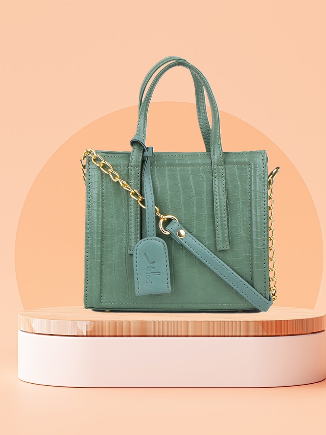 yelloe Structured Handbag Textured Bag, Green