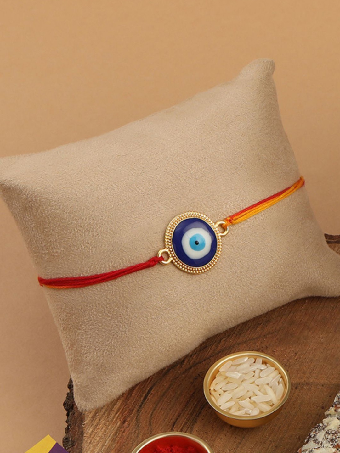 

Accessher Gift Set of 3 Evil Eye Rakhi with Mug & Greeting Card, Blue