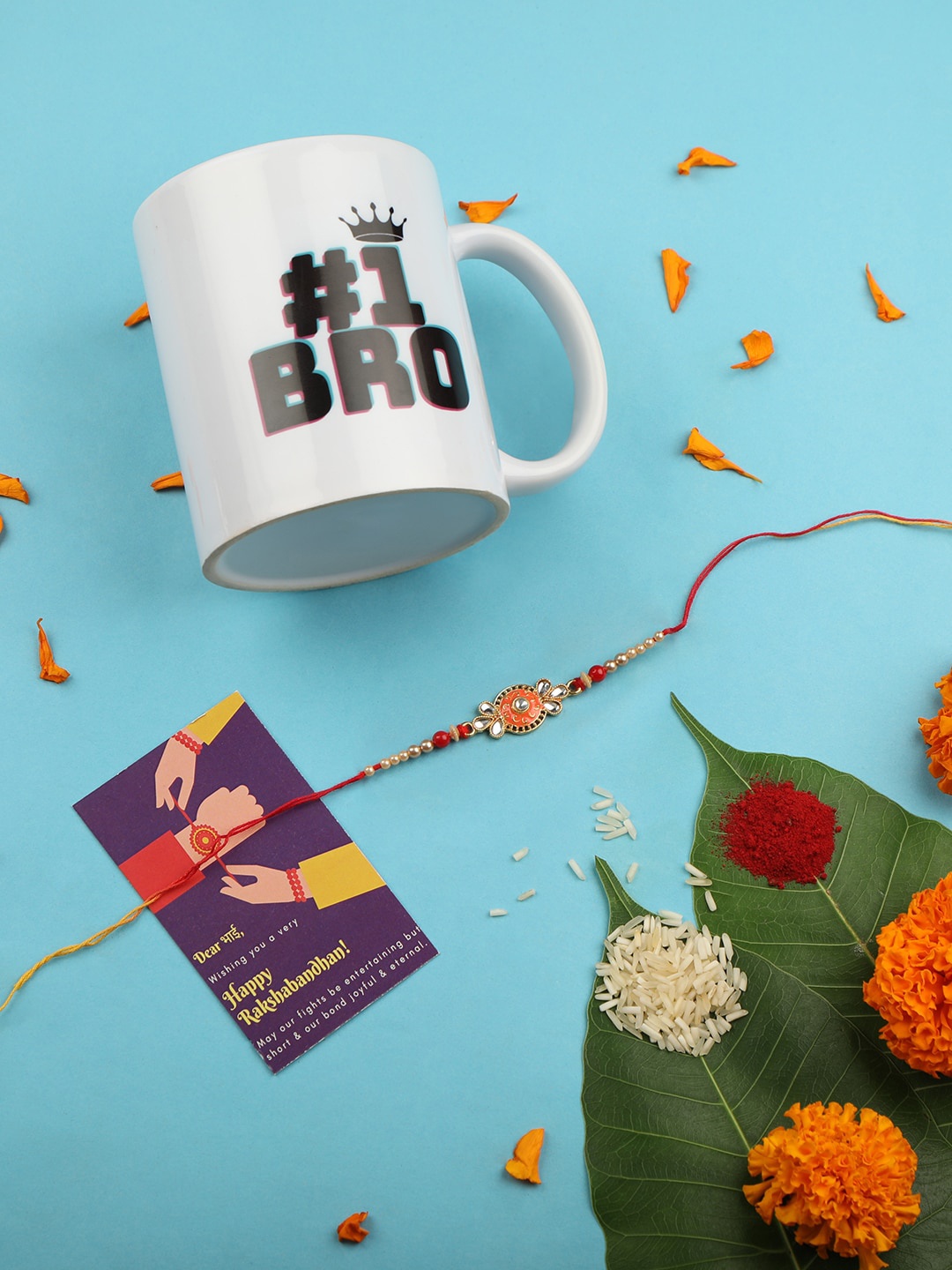 

AccessHer Set Of 3 Rakhi with Mug & Greeting Card, Multi