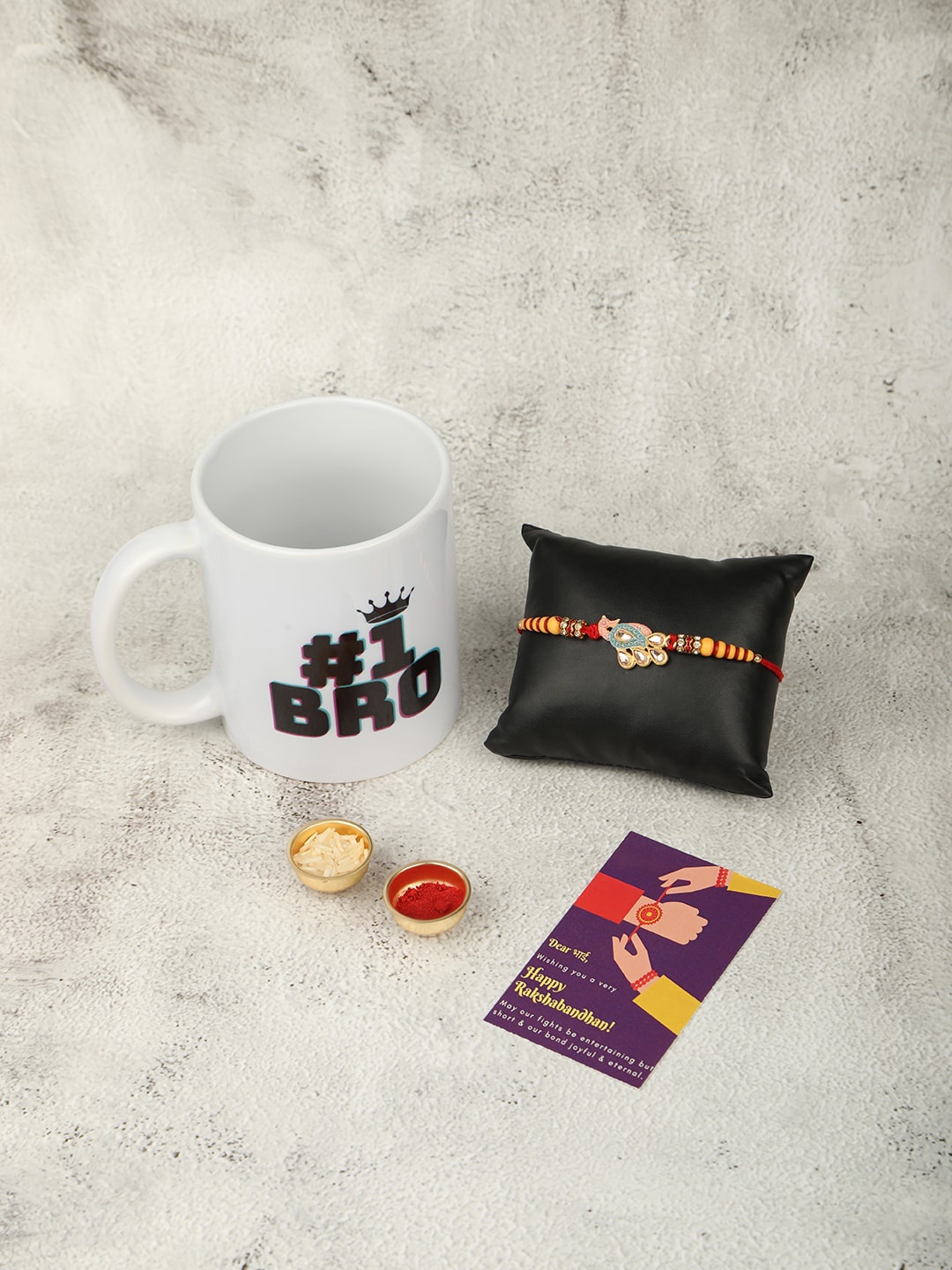 

Accessher Gift Set of 3 Enamel Rakhi with Mug & Greeting Card, Multi