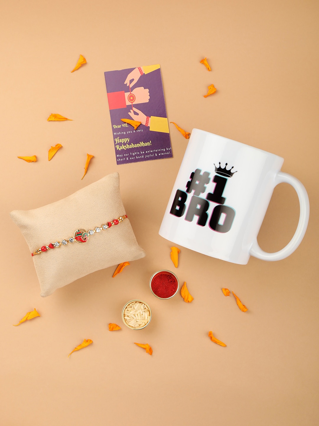 

Accessher Gift Set of 3 Lord Ganpati Rakhi with Mug & Greeting Card, Multi
