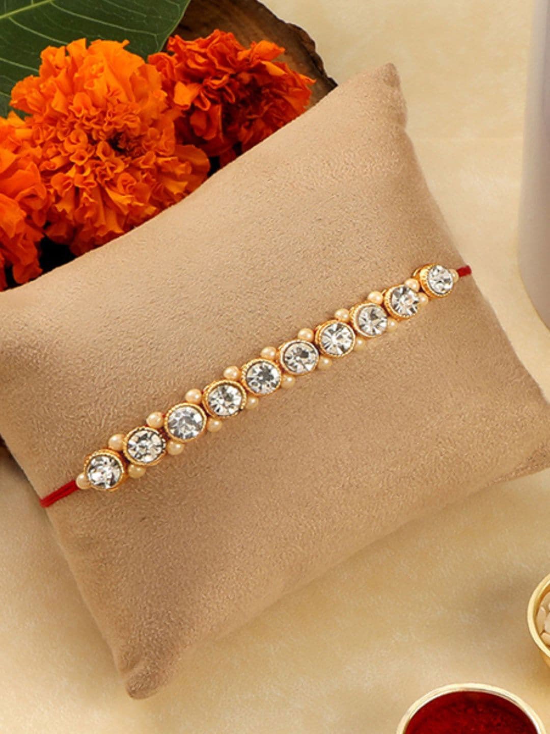 

Accessher Gift Set of 3 Rhinestones Studded Rakhi with Mug & Greeting Card, Multi