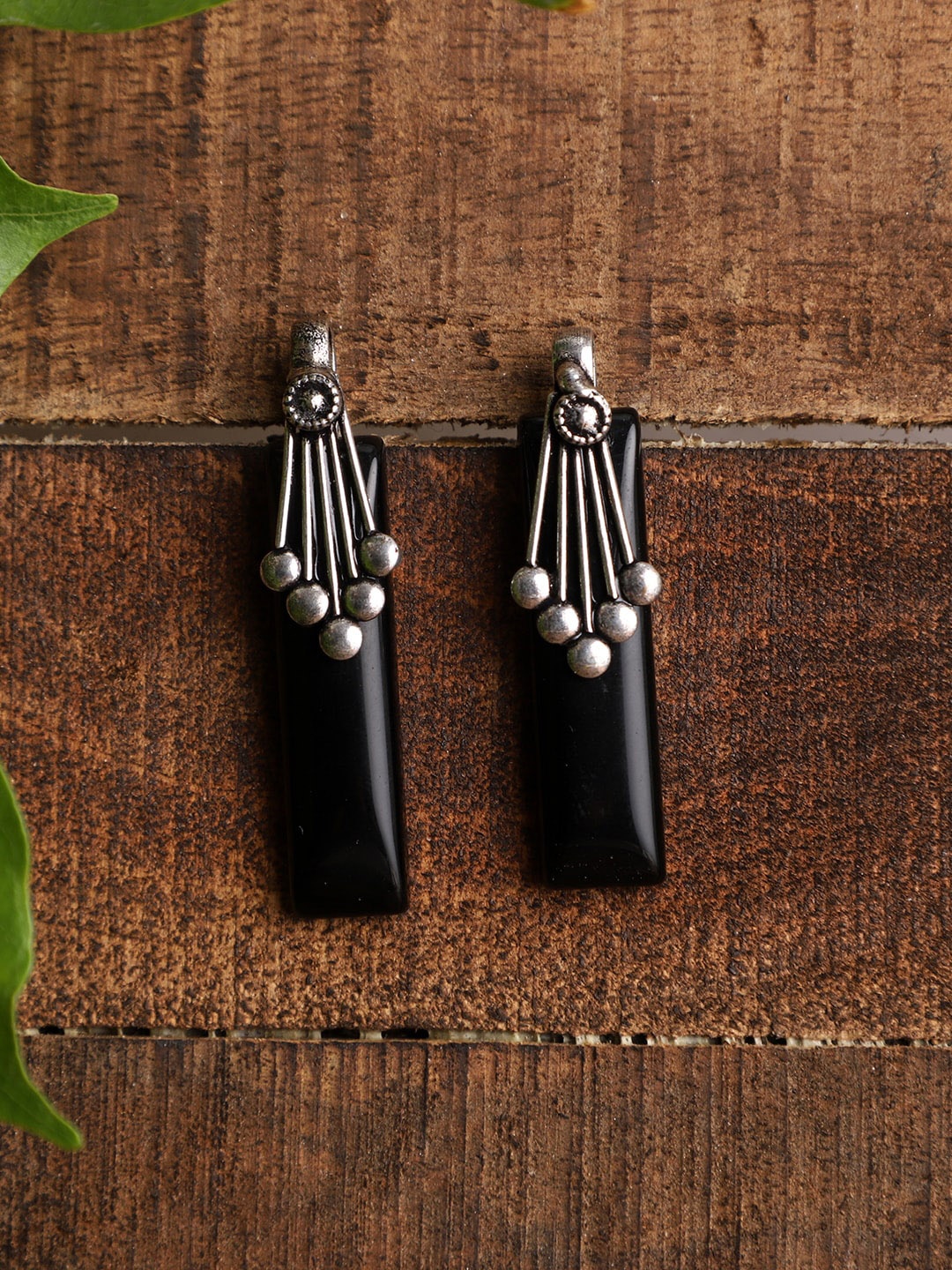 

VENI Oxidised Silver-Plated Black Drop Earrings