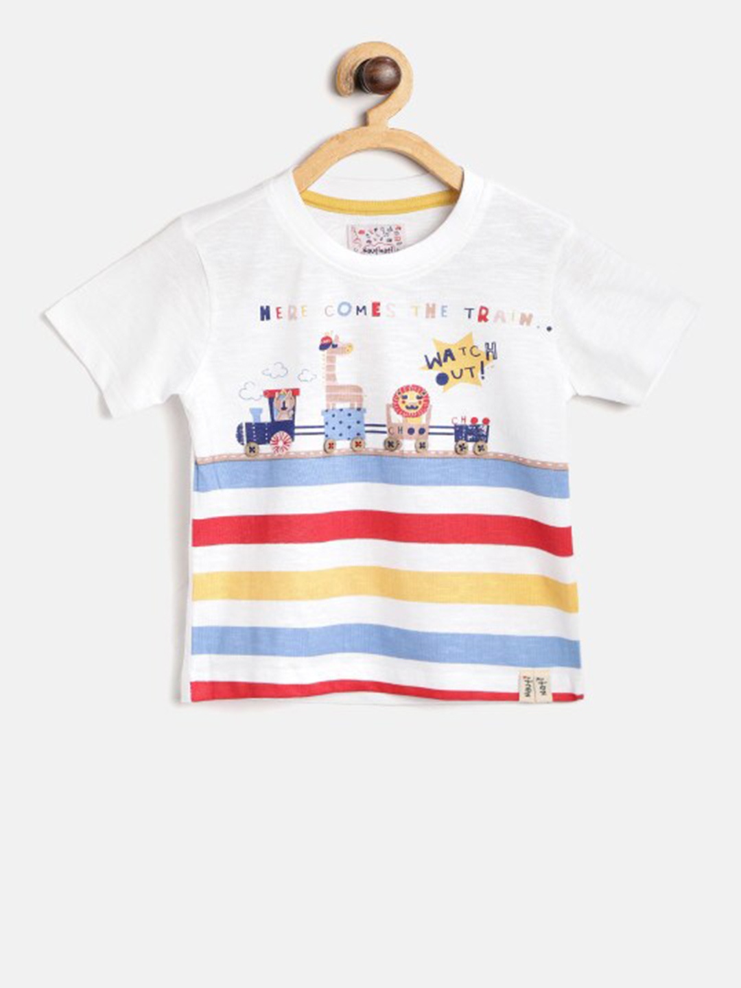 

Nauti Nati Boys White Printed Cotton T-shirt