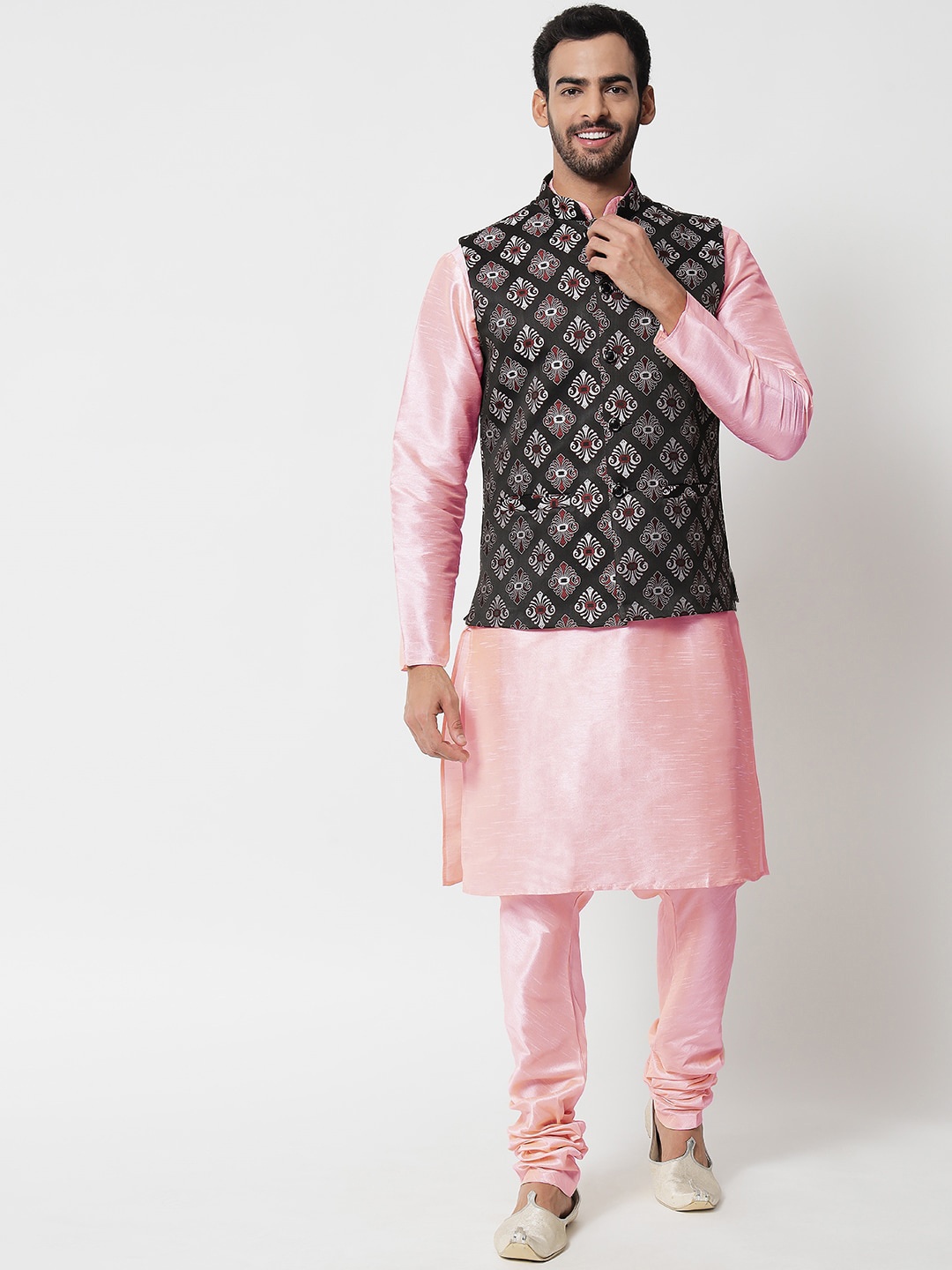 

SG LEMAN Men Black Raw Silk Kurta with Churidar