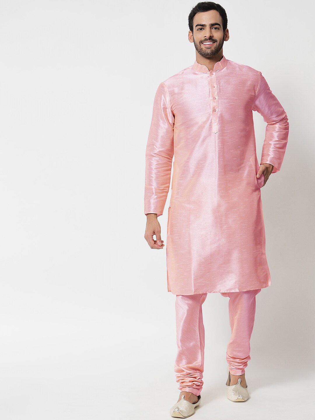 

SG LEMAN Men Maroon Raw Silk Kurta with Churidar
