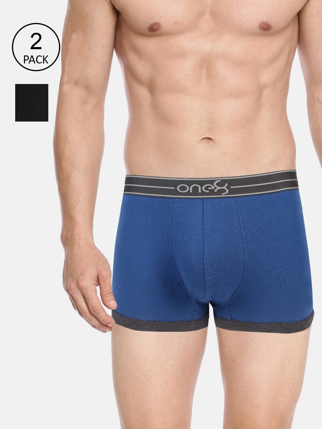 

one8 by Virat Kohli Men Pack Of 2 Solid Trunks 115-PO2-RoyalBlue/Black, Blue