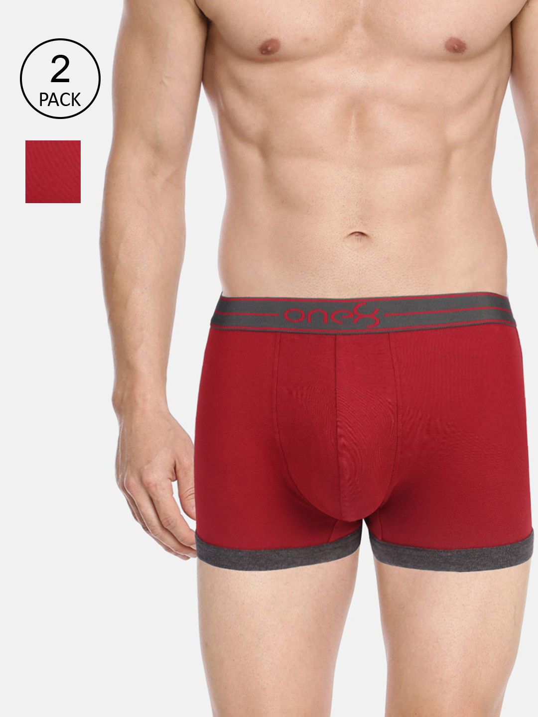 

one8 by Virat Kohli Men Pack Of 2 Solid Cotton Trunk 115-PO2-Maroon/Maroon