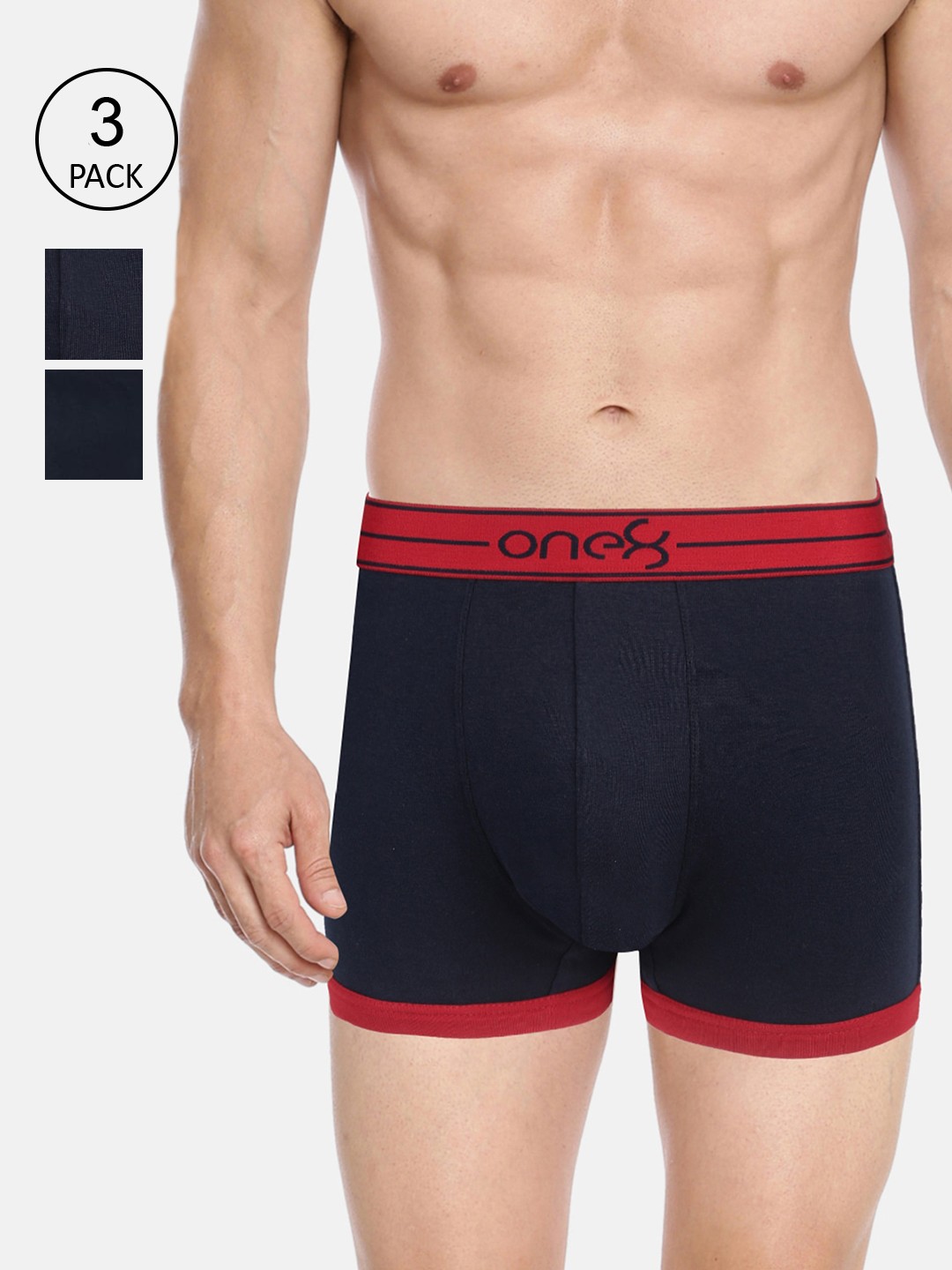 

one8 by Virat Kohli Men Pack Of 3 Navy Blue Solid Pure Combed Cotton Trunks 115-PO3