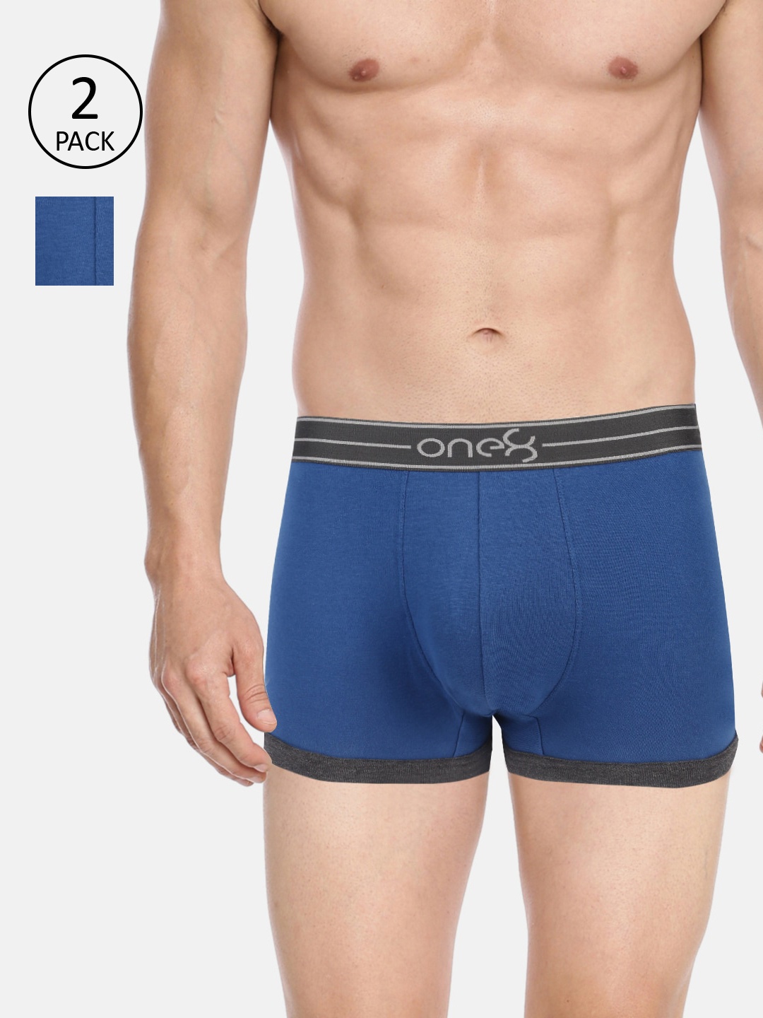 

one8 by Virat Kohli Men Pack of 2 Solid Cotton Trunks 115-PO2, Blue