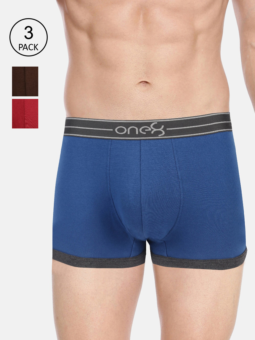 

one8 by Virat Kohli Men Men Pack Of 3 Solid Pure Combed Cotton Trunks 115-PO3, Blue